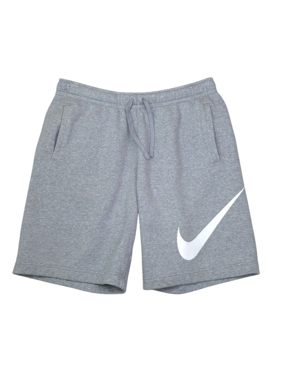 Nike Gray Fleece Shorts L Large With White Logo & Drawstring Waist